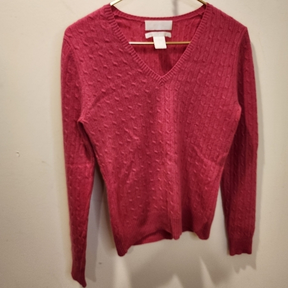 GENEVA pink 100% Cashmere V neck. women's sweater size M - Picture 1 of 9